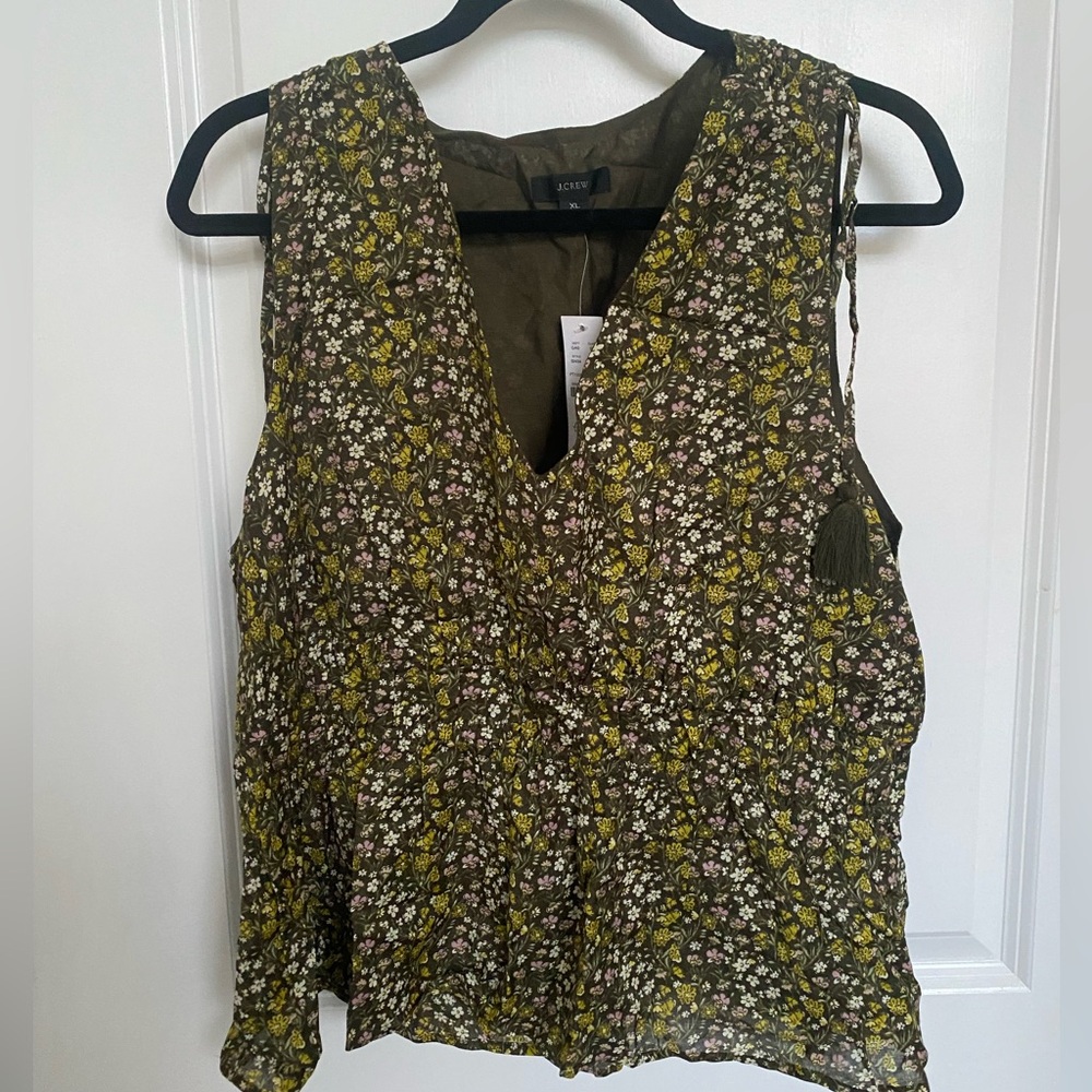 J Crew Green Floral Sleeveless Top | Size XL